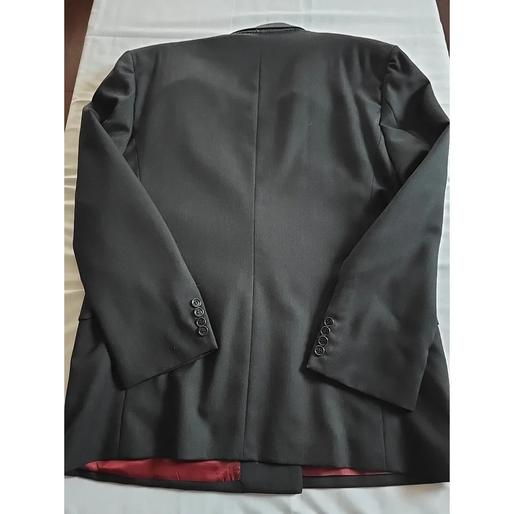 Hunting Horn Double Breasted Peak Wool Sport Coat Blazer Suit Jacket Black‎ 42R